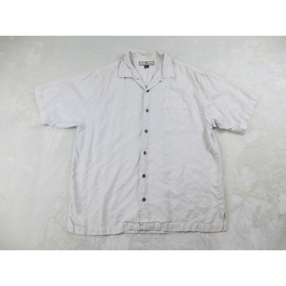 Tommy Bahama Shirt Mens Medium Brown Tan Silk Button Up Camp Casual*